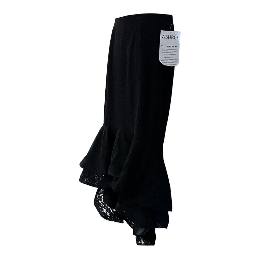 Ashro High Low Lace Trim Tiered Black Trumpet Skirt Office Business Dinner Party - Picture 4 of 9
